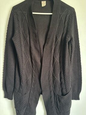 Faded Glory Black Cable Knit Open-Front Cardigan
